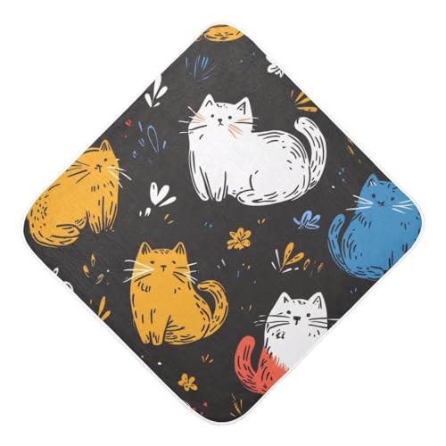 PaChyLuu Cute Cats Baby Hooded Towel Soft Cotton Baby Towels Ultra Absorbent Bath Towel for Babies Boys Girls, 35x35 Inch