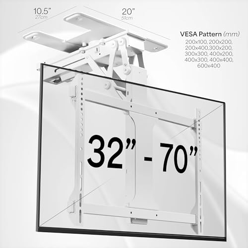 VIVO Electric Flip Down Swiveling Ceiling TV Mount for 32 to 70 inch Screens, Large Motorized Flat Ceiling VESA Mount, Master Pack, White, MOUNT-E-FD70S-W