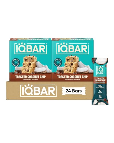IQBAR Clean High Protein Bars, Low Sugar Snack, Toasted Coconut 24ct