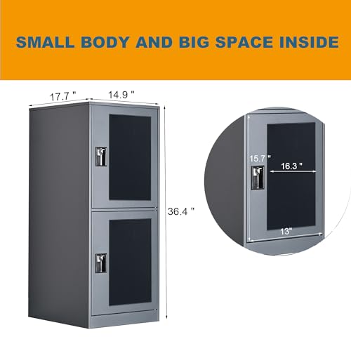Mecolor Vertikales transparentes Schließfach mit Vorhängeschloss, Fitnessraum, Mitarbeiter-Schließfächer, Metallspind für Büro, 2 oder 3 Ebenen (G2V, Grau)