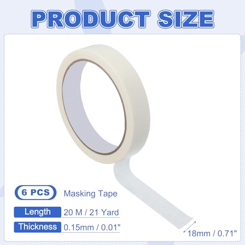 Image of MECCANIXITY Masking Tape 0.7 Inch x 21 Yard Painters Tape Adhesive Paint Tapes for DIY Crafts Arts Wall Painting Labeling Car Home Office Decoration, White, Pack of 6