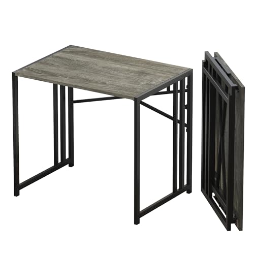 Lutown-Teen 32 inch Small Folding Desk, Writing Gaming Computer Camping Desk for Small Spaces, No Assembly Required Home Office Desk, Black Oak