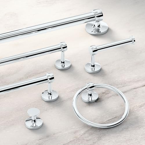 Image of Gatco 5210 Gibson Towel Bar, Chrome, Wall-Mounted Bathroom Towel Bar, Heavy Duty Decorative Hardware with EZ Ancor Mounting