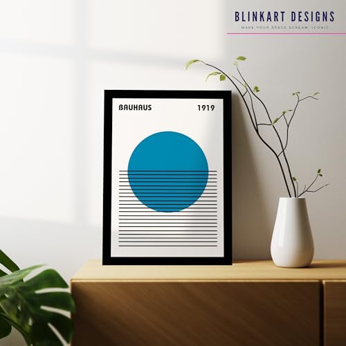 Image of BLINKART Vintage Bauhaus Retro Geometric Aesthetic Poster Gallery | Colorful Wrap Framed For Home Office Studio Living Room Modern Art Studio Decoration Abstract Shapes | (d77) | 13x10 Inch