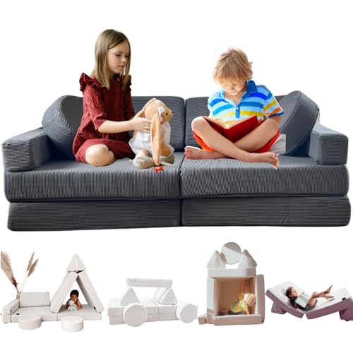 Canapé Enfant Convertible - Chauffeuse 2 Places Transformable en Lit d'Appoint, Aire de Jeu, Fauteuil, Matelas de Sol - Idéal Cadeau Enfants - Possibilités...