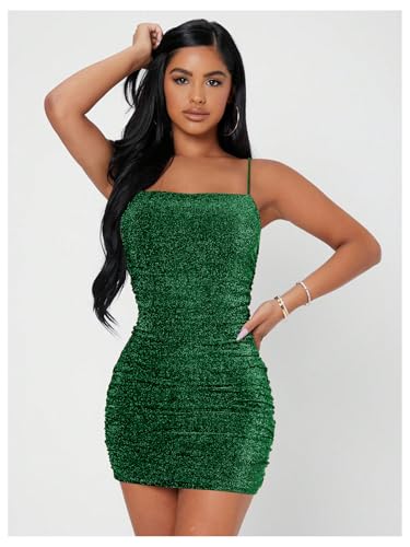 Image of Floerns Women's Glitter Sleeveless Ruched Party Clubwear Bodycon Mini Dress