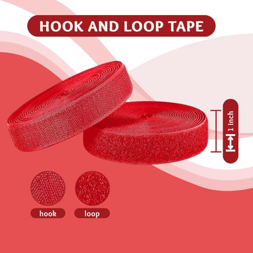 Image of 1 Inch x 5 Yd Red Hook and Loop Non-Adhesive Interlocking Tape Thin Nylon Excellent Grip Heavy Duty Fastening Strips Fastener Roll for Bags Clothes Home Office School Car and Crafting Organization