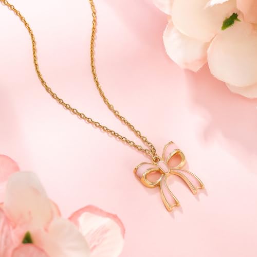 Gold Bow Necklace Women Bow Jewelry Ribbon Pendant Necklace Dainty Rhinestone Bow Tie Choker Necklace Gift4