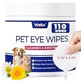 Wellix Dog & Cat Eye Wipes for Discharge and Crust - Pet Eye Wipes Tear Stain Remover for Dogs and Cats - Dog and Cat Grooming Wipes for Eyes and Wrinkle - 110 Counts