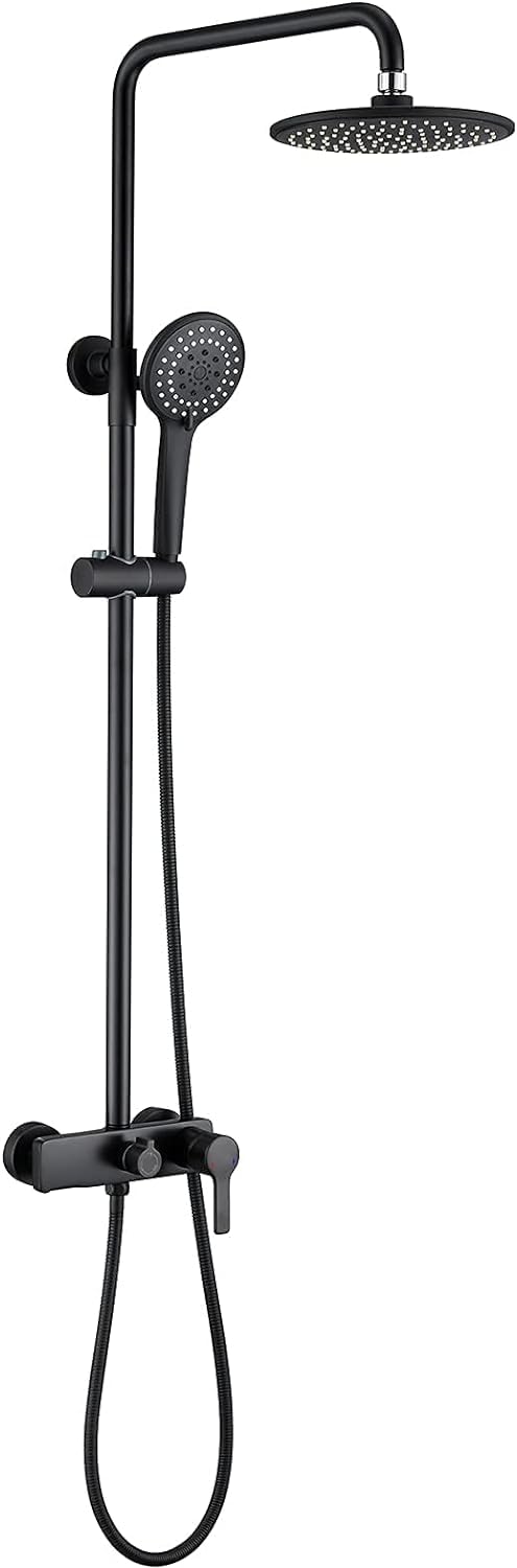 CWCQGH Single Handle Shower Combo Set Wall Mounted Bathroom Shower Faucet Set with Shower Head, Multifunctional Handheld Shower, Waterfall Tub Spout,Blackone-A