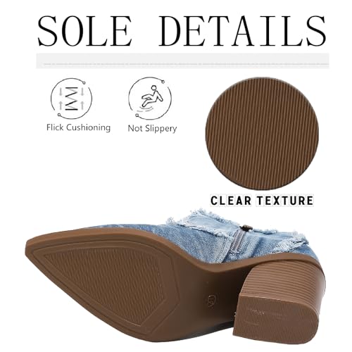 Women's Embroidery Denim Western Cowboy Ankle Boots With Side Zipper Fashion Pointed Toe Stack Heel Cowgirl Mid Calf Boots Comfort Walking Dress Booties4