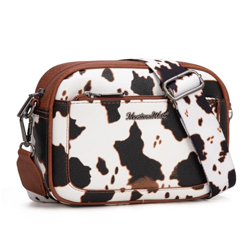 Image of Montana West Crossbody Bags for Women Cow Print Purse Triple Zip Shoulder Handbags with Wide Strap