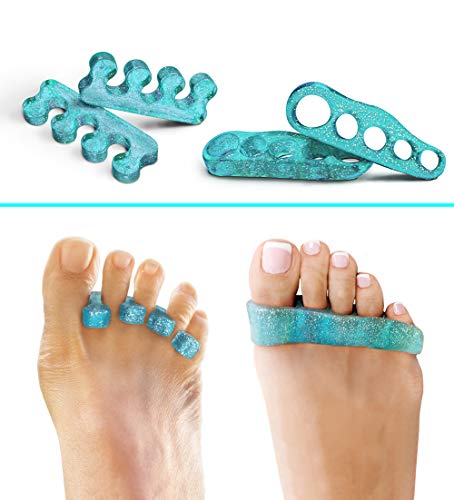Set of 4 Best Gel Toe Seperators - Straightener, Bunion Corrector for Women and Men. Open + Closed Toe Stretcher Spacer Foot Care Set. Brace for Pain, Crooked Toes, Pedicure, Plantar Fasciitis