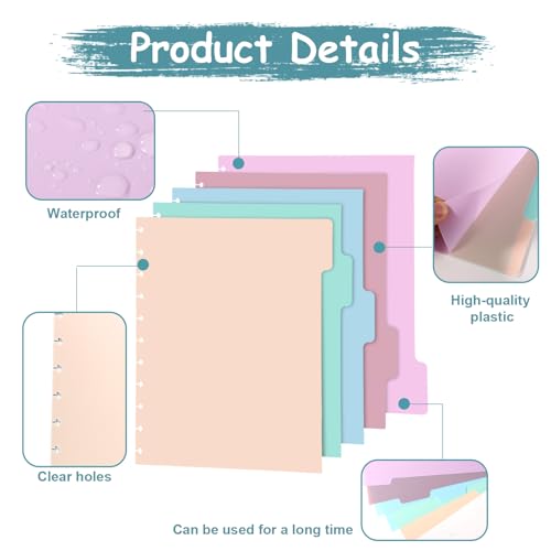 5stk Discbound-Notizbuchteiler, 28 x 23 cm Bunte Kunststoff-Registerteiler Kunststoff-Discbound-Planereinlagen Disc-Binder-Tasche Einlagen für Ordner Büro