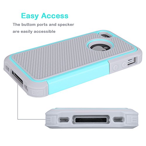 Image of Jeylly iPhone 4S Case, iPhone 4 Cover, Shock Absorbing Hard Plastic Outer + Rubber Silicone Inner Scratch Defender Bumper Rugged Hard Case Cover for Apple iPhone 4 /4S - Turquoise&Grey