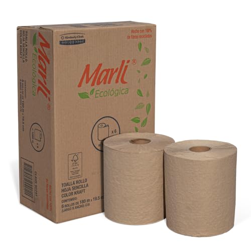 Catálogo para Comprar On-line Papel de grabado los 5 mejores. 47 Toalla en Rollo para Manos Marli, Línea Ecológica, Color Café, Caja con 6 Rollos de 180 Metros, con Grabado, Kimberly Clark Professional.