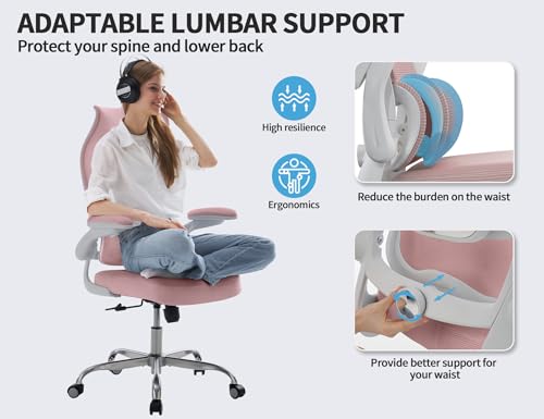 Image of TRALT Office Chair Ergonomic Desk Chair - Gaming Chair with Lumbar Support | 330 LBS Home Office Desk Chairs , Reading Chair with Flip-up Armrests, Comfortable Computer Chairs (1, Pink)