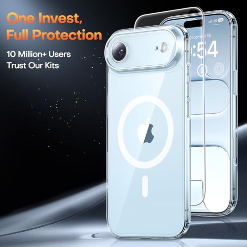 Image of TAURI for iPhone Air Case, Compatible with MagSafe, Clear | with Screen Protector, Not-Yellowing Military-Grade Protection, Shockproof Slim Magnetic Case for iPhone 17 Air