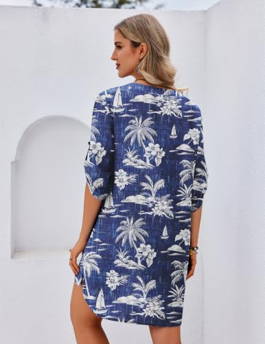 Image of Ekouaer Bathing Suit Cover Up for Women V Neck Button Down Swimsuit Coverup Beach Dress Shirt S-3XL