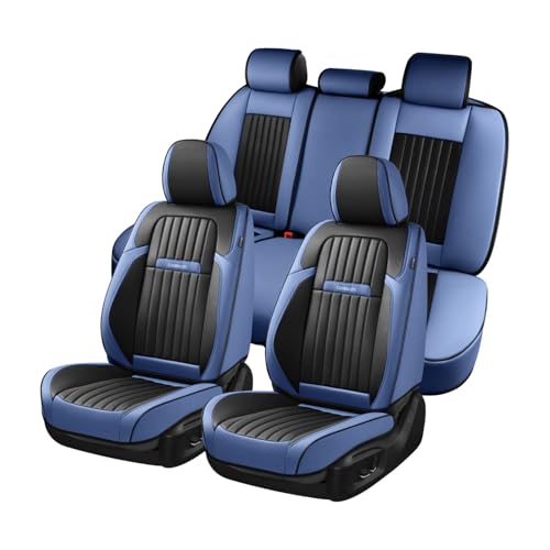 Image of Coverado Car Seat Covers Full Set, Nappa Leather Seat Covers for Cars, Car Seat Cushion Car Seat Protector, Front and Back Seat Protectors Cushions Universal Fit for Most Cars Vehicles(Blue&Black)