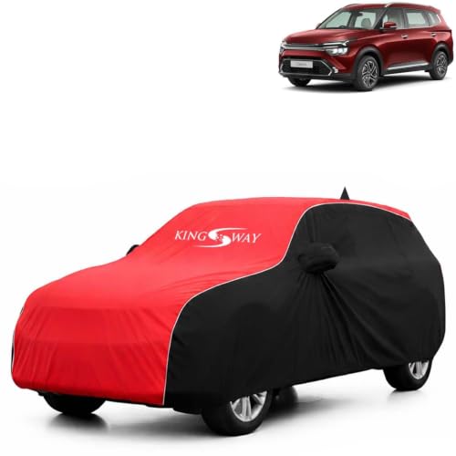 Image of KINGSWAY Super Waterproof Car Cover Only with Kia Carens (Year 2022 to 2025 - All Model) | Mirror and Antenna Pockets | All Weather Car Body Cover with Silver Piping | Black Red