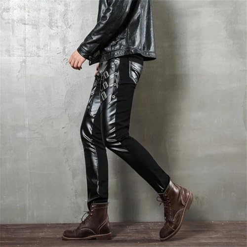 Men Slim Pu Pants Casual Streetwear with Pockets Trousers Vintage Sweatpants2