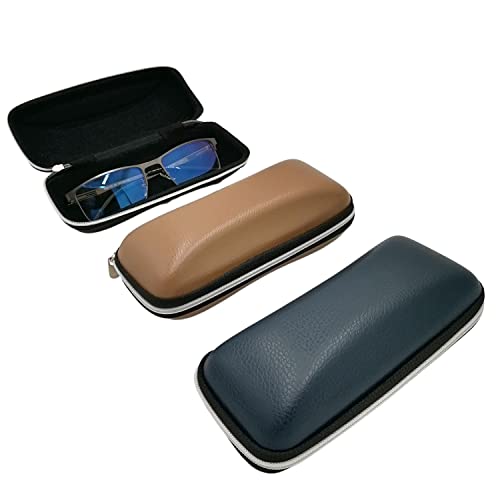Zipper Sunglasses Case, Hard Shell Sport Glasses Pouch, Eyeglasses Bag For Men Womens, Eyewear Holder, Wiper Included (For Men / Navy Black Cream) #TOP6