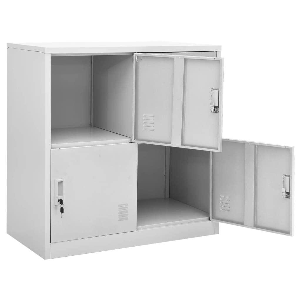 Armadio grigio chiaro, 90 x 45 x 92,5 cm, in metallo, con 4 scomparti e serrature, armadietto moderno per ufficio, scuola e archivio, robusto armadietto per documenti