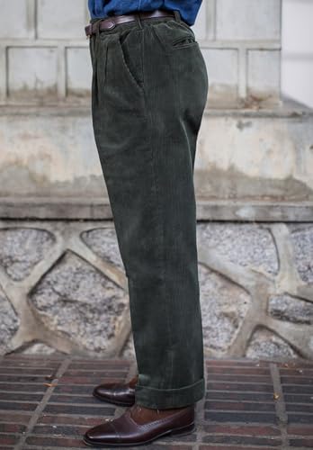 Men's Iron Free Corduroy Pants Classic Fit Pleated Front Expandable Waist Casual Trousers for Party3