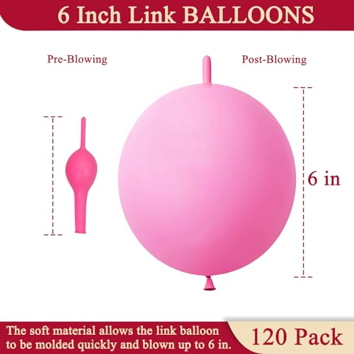 Image of Pink Link Balloons 6 Inch 120 Pcs Latex Quick Linking Balloon for Birthday Wedding Party Festival Decorations