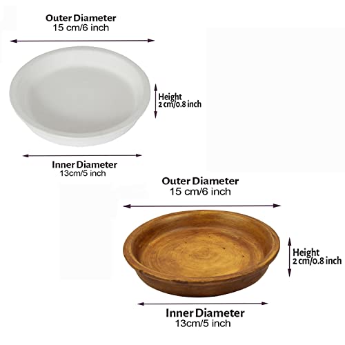 Image of Lasaki Round White+Antique Ceramic Bottom Tray /Plate for Planter (5-inch, Set of 2) | Dripping Tray for Pots & Succulents | Indoor & Outdoor Planters Home Garden Decor (Plants Not Included)