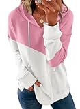 Syellowafter Women Basic Color Block Hoodie Soft Fall Pullover Long Sleeves Casual Sweatshirts Tunic Loungewear Tops Pink Large