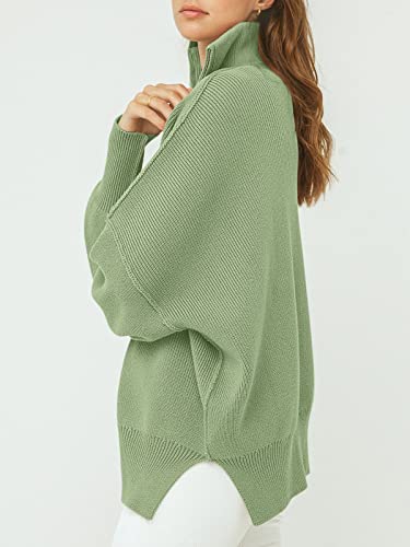 Image of ANRABESS Womens Oversized Quarter Zip Pullover Sweaters | Fall Fashion Outfits, Long Sleeve Slit Side, Baggy Loose Fit, 1 /4 Zip Lapel Collared, Ribbed Knit Soft Warm Winter Clothing