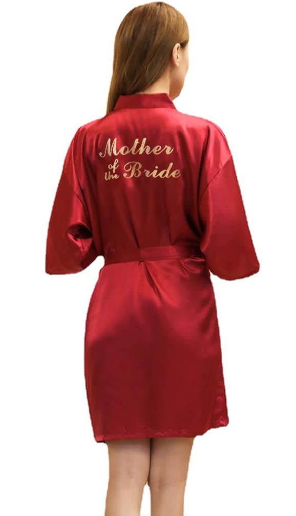 Womens Satin Kimono Robe for Bridesmaid and Bride Wedding Party Getting Ready Short Robe with Gold Glitter