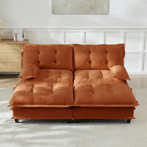 Image of 77 inch U-Shaped Sectional Couches for Living Room, Orange 2 Seater Modern Chenille Deep Seat Sofa Set, Salas para Casa, High Back Love Seat Couches, Cloud Modular Sectional Sets with 2 Ottoman