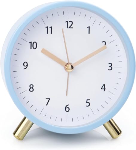 Fiegcit 目覚まし時計 4.5インチ ベッドサイド アナログ目覚まし時計 寝室用 電池式 ラウンドクロック バックライト付き (ブルー)
