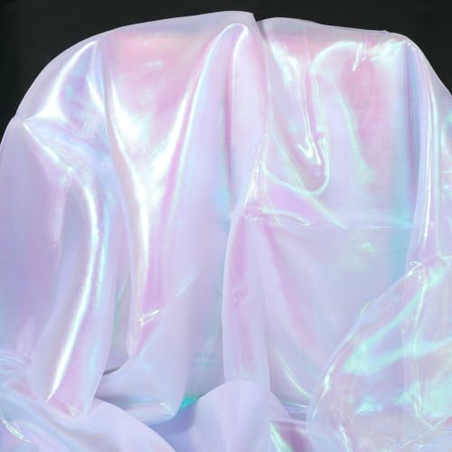 11 Yard Sheer Iridescent Organza Fabric 59in Wide Magic Laser Holographic Fabrics Sheer Shiny Fabric Fantasy White Organza Tulle Fabrics for DIY Dress Curtain Photography Background Wedding Party