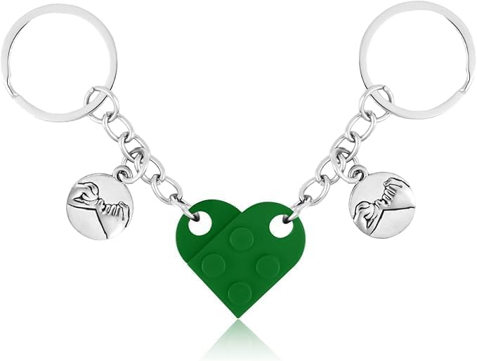 Matching Brick Heart Keychain for Couples, Custom Couple Key Chain with Gift Box Pinky Promise Pendant Cute Couple & Friendship Gifts for friend friend Friend (Light Green)