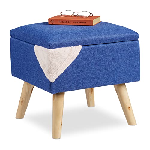 Relaxdays Taburete Bajo, Puff Asiento Almacenaje, Baúl Almacenamiento, 1 Ud, Madera-Tela, 40x40x40 cm, Poliéster, 1 Unidad