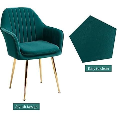 Image of Green Velvet Chair for Home | Modern Accent Armchair in Soft Velvet Fabric with Golden Legs | Set of 2 Premium Accent Chair for Living Room Bedroom Restaurent | Green, 2 pc