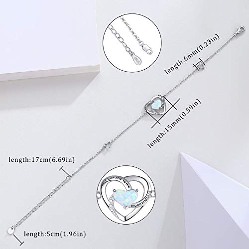 Cuoka I Love You to The Moon and Back Bracelet and Necklace/Moonstone Hoop Earrings Heart Bracelet and Necklace Mother Gift Mother Necklace Girlfriend Jewelry - Image 4