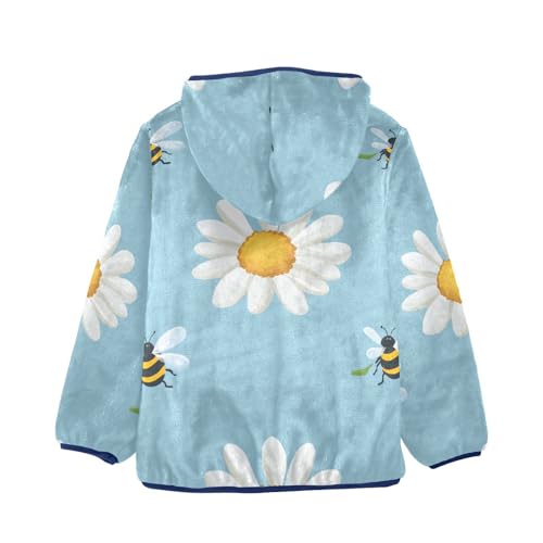 Daisy Flower and Bee on Blue Girls Fleece Jacket Girls Fall Jacket Girls Zip Up Hoodie Girls Sherpa Jacket 2-10T2