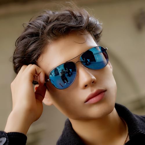 Image of ZENOTTIC Polarized Aviator Sunglasses for Men Carbon Fiber Temple Pilot Sun Glasses with Mirrored Lens UV Protection