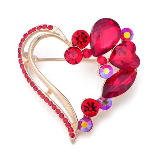 Image of Heart Brooches for Women Rhinestone Crystal Heart Brooch Pin Gift for Wife Girlfriend
