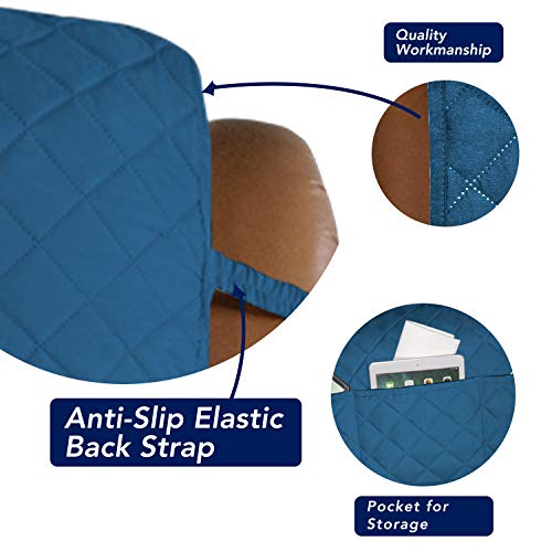 Image of PureFit Reversible Quilted Sofa Cover, Water Resistant Slipcover Furniture Protector, Washable Couch Cover with Non Slip and Elastic Straps for Kids, Dogs (Oversized Recliner, Peacock Blue /Beige)