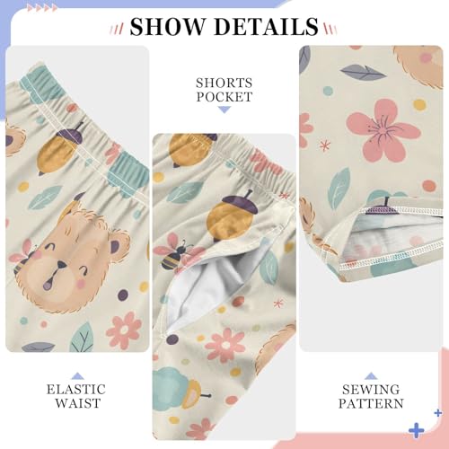 ALAZA Cute Bear with Pink Flower Pajamas Bottoms with Pockets Comfy Pjs Sleepwear Elastic Waistband Pajamas Pants Lounge Pants for 6-14 Years4