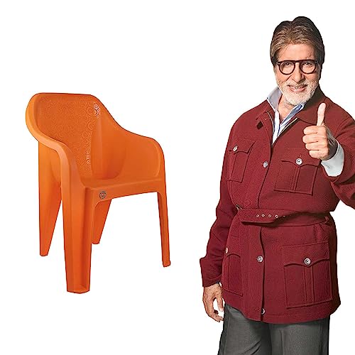 Image of Cello Plastic Dynamo Arm Rest Chair, Relaxing - Orange | Strong and Durable | Easy to Clean | Chair for Living Room, Bed Room, Kitchen, Office Room, Outdoor | 3 Years Warranty
