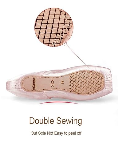 Daydance Pointe Shoes Girls Professional Satin Ribbon Ballet Shoes with Silicone Toe Pads Light Pink 2.5 Big Kid