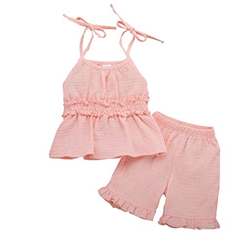 Putars 2PCS Baby Girls Summer Short Set Ruffle Dress Top+Pants Set Linen Outfits Pink