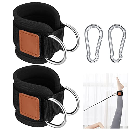 Lot de 2 boucles de pied avec anneaux en D, chevilles et mousquetons pour entraînement physique, hommes et femmes, extenseur de jambes, entraînement des jambes